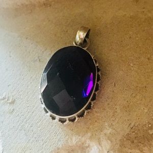 Purple faceted Amethyst Pendant. .925